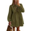 imageBTFBM Womens Casual Short Dress 2025 Bow Tie Front Puff Long Sleeve Button A Line Cute Y2K Going Out Dresses PocketsArmy Green