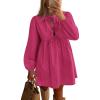imageBTFBM Womens Casual Short Dress 2025 Bow Tie Front Puff Long Sleeve Button A Line Cute Y2K Going Out Dresses PocketsRose Red