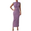 imageBTFBM Womens Ruched Bodycon Dress Summer Casual Sleeveless Back Slit Elegant Club Evening Party Cocktail Maxi DressesPurple