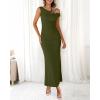 imageBTFBM Women 2025 Summer One Shoulder Bodycon Ruched Maxi Dresses Slit Mesh Long Formal Cocktail Wedding Guest DressArmy Green