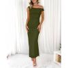 imageBTFBM Women 2025 Summer One Shoulder Bodycon Ruched Maxi Dresses Slit Mesh Long Formal Cocktail Wedding Guest DressArmy Green