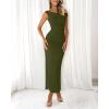imageBTFBM Women 2025 Summer One Shoulder Bodycon Ruched Maxi Dresses Slit Mesh Long Formal Cocktail Wedding Guest DressArmy Green