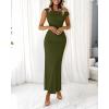 imageBTFBM Women 2025 Summer One Shoulder Bodycon Ruched Maxi Dresses Slit Mesh Long Formal Cocktail Wedding Guest DressArmy Green