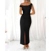 imageBTFBM Women 2025 Summer One Shoulder Bodycon Ruched Maxi Dresses Slit Mesh Long Formal Cocktail Wedding Guest DressBlack