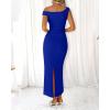 imageBTFBM Women 2025 Summer One Shoulder Bodycon Ruched Maxi Dresses Slit Mesh Long Formal Cocktail Wedding Guest DressBright Blue