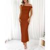 imageBTFBM Women 2025 Summer One Shoulder Bodycon Ruched Maxi Dresses Slit Mesh Long Formal Cocktail Wedding Guest DressCaramel