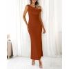 imageBTFBM Women 2025 Summer One Shoulder Bodycon Ruched Maxi Dresses Slit Mesh Long Formal Cocktail Wedding Guest DressCaramel