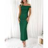 imageBTFBM Women 2025 Summer One Shoulder Bodycon Ruched Maxi Dresses Slit Mesh Long Formal Cocktail Wedding Guest DressDark Green
