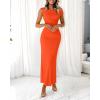 imageBTFBM Women 2025 Summer One Shoulder Bodycon Ruched Maxi Dresses Slit Mesh Long Formal Cocktail Wedding Guest DressOrange