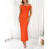 imageBTFBM Women 2025 Summer One Shoulder Bodycon Ruched Maxi Dresses Slit Mesh Long Formal Cocktail Wedding Guest DressOrange