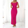 imageBTFBM Women 2025 Summer One Shoulder Bodycon Ruched Maxi Dresses Slit Mesh Long Formal Cocktail Wedding Guest DressRose Red