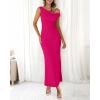 imageBTFBM Women 2025 Summer One Shoulder Bodycon Ruched Maxi Dresses Slit Mesh Long Formal Cocktail Wedding Guest DressRose Red
