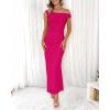 imageBTFBM Women 2025 Summer One Shoulder Bodycon Ruched Maxi Dresses Slit Mesh Long Formal Cocktail Wedding Guest DressRose Red