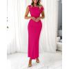 imageBTFBM Women 2025 Summer One Shoulder Bodycon Ruched Maxi Dresses Slit Mesh Long Formal Cocktail Wedding Guest DressRose Red