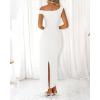 imageBTFBM Women 2025 Summer One Shoulder Bodycon Ruched Maxi Dresses Slit Mesh Long Formal Cocktail Wedding Guest DressWhite