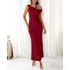 imageBTFBM Women 2025 Summer One Shoulder Bodycon Ruched Maxi Dresses Slit Mesh Long Formal Cocktail Wedding Guest DressWine Red