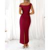 imageBTFBM Women 2025 Summer One Shoulder Bodycon Ruched Maxi Dresses Slit Mesh Long Formal Cocktail Wedding Guest DressWine Red