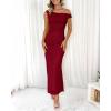 imageBTFBM Women 2025 Summer One Shoulder Bodycon Ruched Maxi Dresses Slit Mesh Long Formal Cocktail Wedding Guest DressWine Red