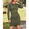 imageBTFBM Women Elegant Ruched Bodycon Dress 2025 Spring Long Sleeve Wrap Front Casual Basic Fitted Going Out Short DressesArmy Green