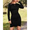 imageBTFBM Women Elegant Ruched Bodycon Dress 2025 Spring Long Sleeve Wrap Front Casual Basic Fitted Going Out Short DressesBlack