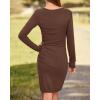 imageBTFBM Women Elegant Ruched Bodycon Dress 2025 Spring Long Sleeve Wrap Front Casual Basic Fitted Going Out Short DressesDark Brown