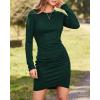 imageBTFBM Women Elegant Ruched Bodycon Dress 2025 Spring Long Sleeve Wrap Front Casual Basic Fitted Going Out Short DressesDark Green