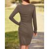 imageBTFBM Women Elegant Ruched Bodycon Dress 2025 Spring Long Sleeve Wrap Front Casual Basic Fitted Going Out Short DressesDark Khaki
