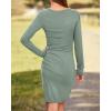 imageBTFBM Women Elegant Ruched Bodycon Dress 2025 Spring Long Sleeve Wrap Front Casual Basic Fitted Going Out Short DressesGrey Green