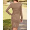 imageBTFBM Women Elegant Ruched Bodycon Dress 2025 Spring Long Sleeve Wrap Front Casual Basic Fitted Going Out Short DressesLight Khaki