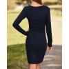 imageBTFBM Women Elegant Ruched Bodycon Dress 2025 Spring Long Sleeve Wrap Front Casual Basic Fitted Going Out Short DressesNavy