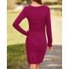imageBTFBM Women Elegant Ruched Bodycon Dress 2025 Spring Long Sleeve Wrap Front Casual Basic Fitted Going Out Short DressesRose Red