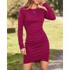 imageBTFBM Women Elegant Ruched Bodycon Dress 2025 Spring Long Sleeve Wrap Front Casual Basic Fitted Going Out Short DressesRose Red