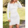 imageBTFBM Women Elegant Ruched Bodycon Dress 2025 Spring Long Sleeve Wrap Front Casual Basic Fitted Going Out Short DressesWhite