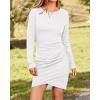 imageBTFBM Women Elegant Ruched Bodycon Dress 2025 Spring Long Sleeve Wrap Front Casual Basic Fitted Going Out Short DressesWhite