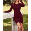 imageBTFBM Women Elegant Ruched Bodycon Dress 2025 Spring Long Sleeve Wrap Front Casual Basic Fitted Going Out Short DressesWine Red