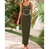 imageBTFBM Women Maxi Bodycon Dresses Square Neck Sleeveless Contrast Binding Split Cocktail Party Club Tank Long Dress 2025Solid Army Green