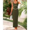 imageBTFBM Women Maxi Bodycon Dresses Square Neck Sleeveless Contrast Binding Split Cocktail Party Club Tank Long Dress 2025Solid Army Green