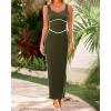 imageBTFBM Women Maxi Bodycon Dresses Square Neck Sleeveless Contrast Binding Split Cocktail Party Club Tank Long Dress 2025Solid Army Green