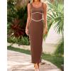 imageBTFBM Women Maxi Bodycon Dresses Square Neck Sleeveless Contrast Binding Split Cocktail Party Club Tank Long Dress 2025Solid Coffee