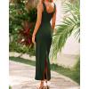 imageBTFBM Women Maxi Bodycon Dresses Square Neck Sleeveless Contrast Binding Split Cocktail Party Club Tank Long Dress 2025Solid Dark Green