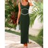 imageBTFBM Women Maxi Bodycon Dresses Square Neck Sleeveless Contrast Binding Split Cocktail Party Club Tank Long Dress 2025Solid Dark Green