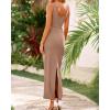 imageBTFBM Women Maxi Bodycon Dresses Square Neck Sleeveless Contrast Binding Split Cocktail Party Club Tank Long Dress 2025Solid Khaki