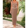 imageBTFBM Women Maxi Bodycon Dresses Square Neck Sleeveless Contrast Binding Split Cocktail Party Club Tank Long Dress 2025Solid Khaki