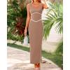 imageBTFBM Women Maxi Bodycon Dresses Square Neck Sleeveless Contrast Binding Split Cocktail Party Club Tank Long Dress 2025Solid Khaki
