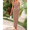 imageBTFBM Women Maxi Bodycon Dresses Square Neck Sleeveless Contrast Binding Split Cocktail Party Club Tank Long Dress 2025Solid Khaki