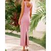 imageBTFBM Women Maxi Bodycon Dresses Square Neck Sleeveless Contrast Binding Split Cocktail Party Club Tank Long Dress 2025Solid Light Pink