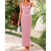 imageBTFBM Women Maxi Bodycon Dresses Square Neck Sleeveless Contrast Binding Split Cocktail Party Club Tank Long Dress 2025Solid Light Pink