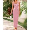 imageBTFBM Women Maxi Bodycon Dresses Square Neck Sleeveless Contrast Binding Split Cocktail Party Club Tank Long Dress 2025Solid Light Pink