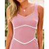imageBTFBM Women Maxi Bodycon Dresses Square Neck Sleeveless Contrast Binding Split Cocktail Party Club Tank Long Dress 2025Solid Light Pink