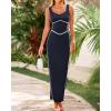 imageBTFBM Women Maxi Bodycon Dresses Square Neck Sleeveless Contrast Binding Split Cocktail Party Club Tank Long Dress 2025Solid Navy